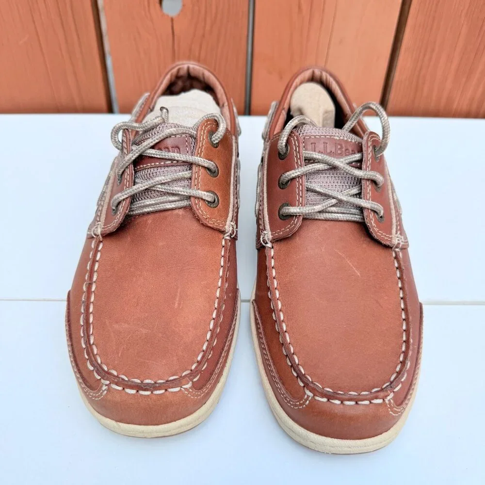 L.L. Bean Mens Leather Boat Shoes Size 8 Wide Brown Casual Footwear
